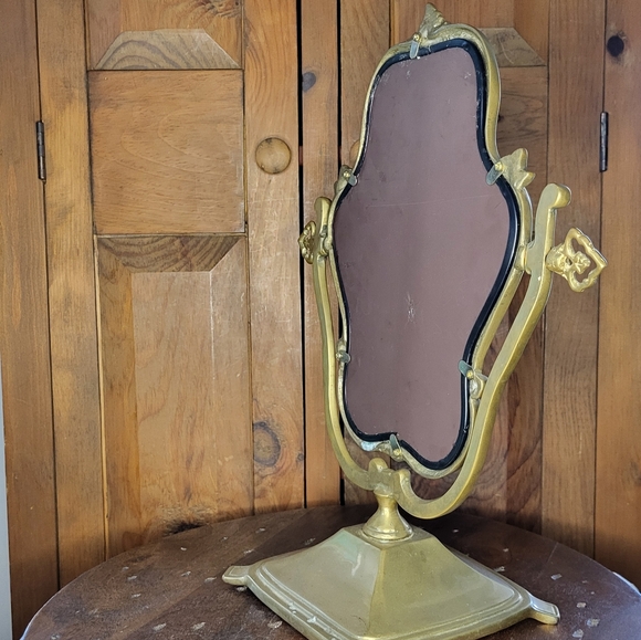 Vintage Brass Ornate Vanity Mirror - Picture 9 of 15